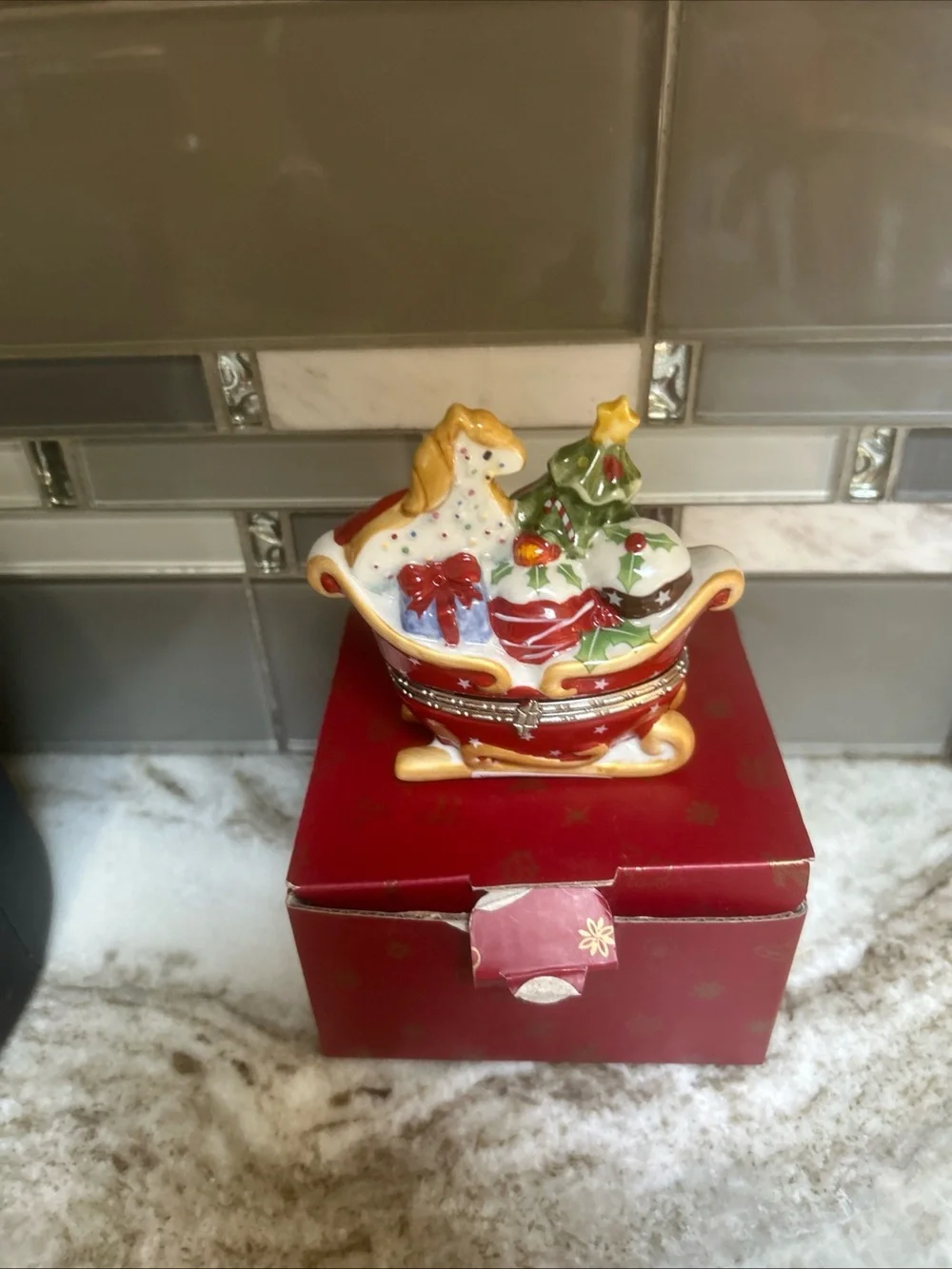 Villeroy Boch Christmas hinged box, accessory case, ceramic, pottery case Gift B